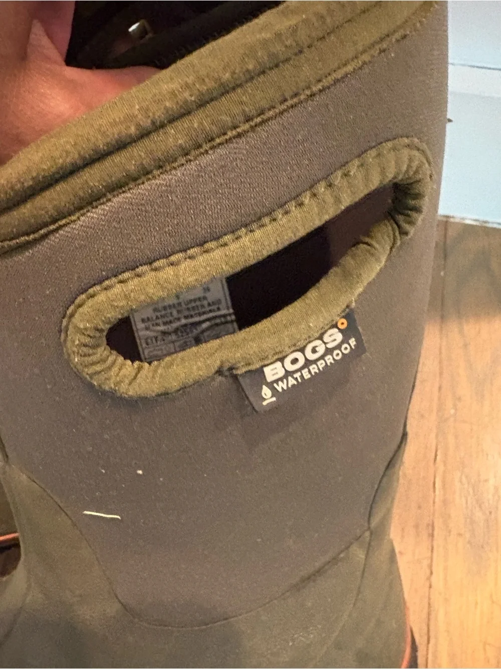 Bogs Kids Olive Green Rain & Snow Boots with Orange Trim
